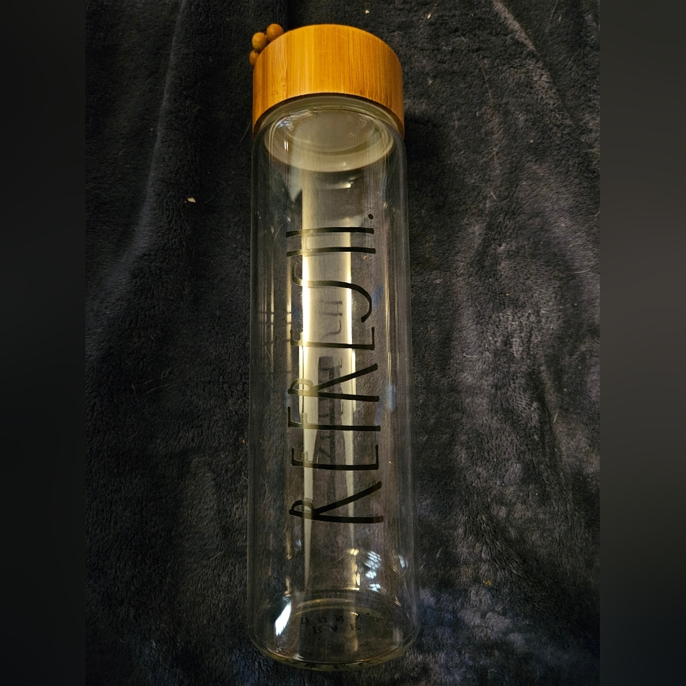 Rae dunn glass and wood tumbler
